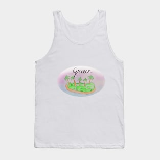 Greece watercolor Island travel, beach, sea and palm trees. Holidays and vacation, summer and relaxation Tank Top